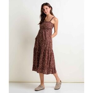 Toad Co Toad & Co Taj Hemp Tiered Midi Dress Chestnut‎ Floral Print Large NWT